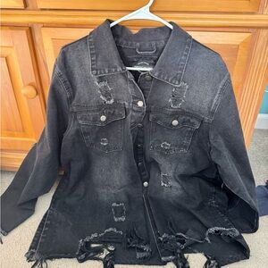 Distressed Black Denim Jacket - 2X